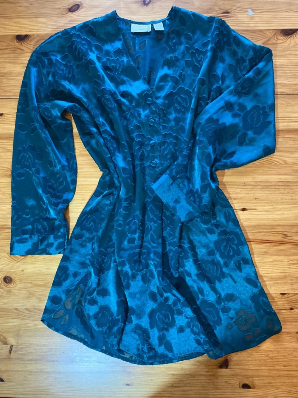 Vintage Victoria’s Secret Gold Label Satin Burnout Dress in Emerald Green Size L